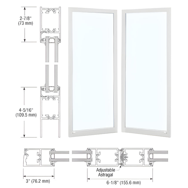 CRL-U.S. Aluminum White KYNAR® Paint Custom Blank Pair Series 250T Narrow Stile Offset Hung Thermal Entrance Doors - No Prep