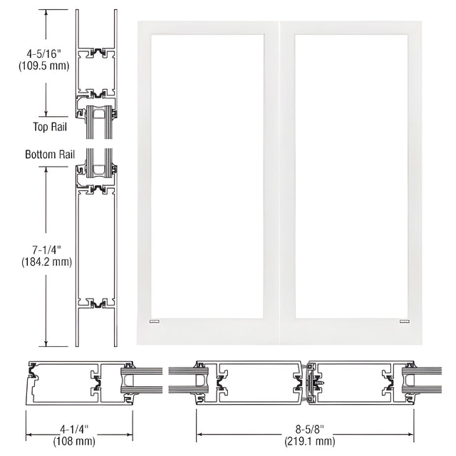 CRL-U.S. Aluminum White KYNAR® Paint Custom Blank Pair Series 400T Thermal Medium Stile Offset Hung Entrance Doors - No Prep