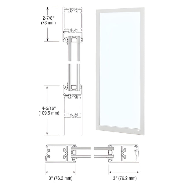CRL-U.S. Aluminum White KYNAR® Paint Custom Blank Single Series 250T Narrow Stile Offset Hung Thermal Entrance Door - No Prep