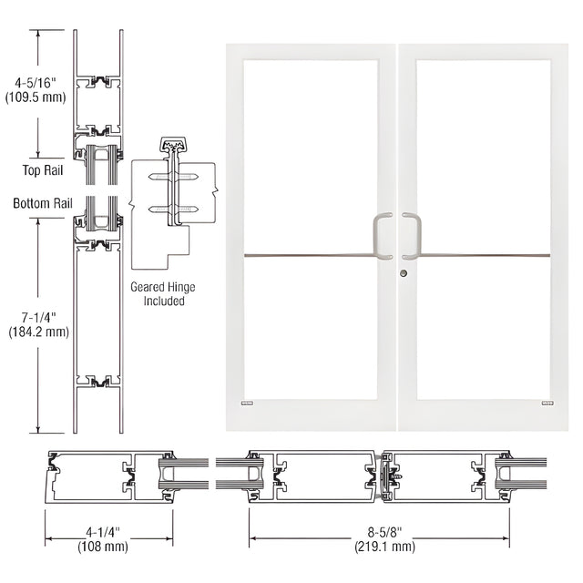 CRL-U.S. Aluminum White KYNAR® Paint Custom Pair 72" x 84" Series 400T Medium Stile Gear Hinge Entrance Door
