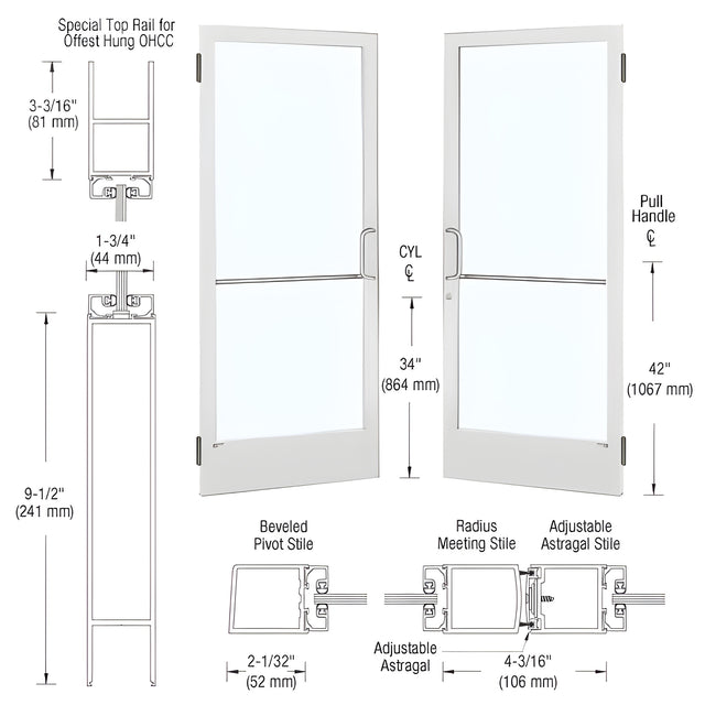 CRL-U.S. Aluminum White KYNAR® Paint Custom Pair 72" x 84" Series 250 Narrow Stile Butt Hinge Entrance Door for OHCC