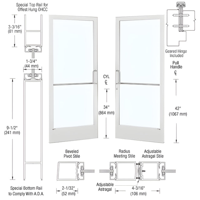 CRL-U.S. Aluminum White KYNAR® Paint Custom Pair 72" x 84" Series 250 Narrow Stile Gear Hinge Entrance Door