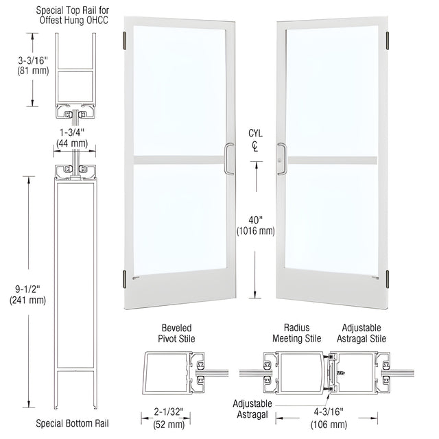 CRL-U.S. Aluminum White KYNAR® Paint Custom Pair 72" x 84" Series 250 Narrow Stile Butt Hinge Entrance Door for OHCC