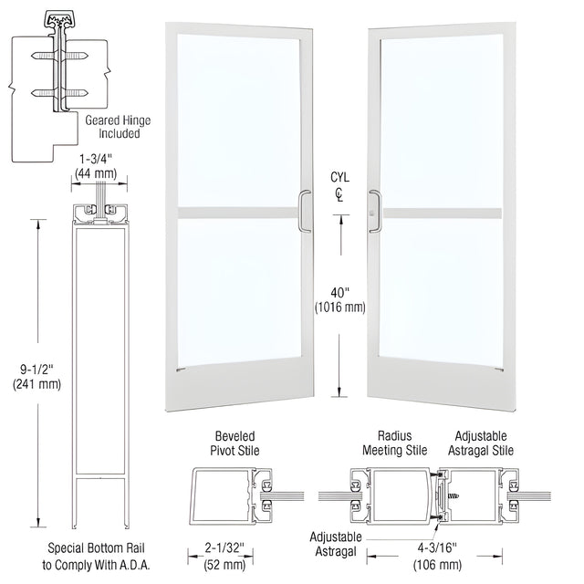 CRL-U.S. Aluminum White KYNAR® Paint Custom Pair 72" x 84" Series 250 Narrow Stile Gear Hinge Entrance Door