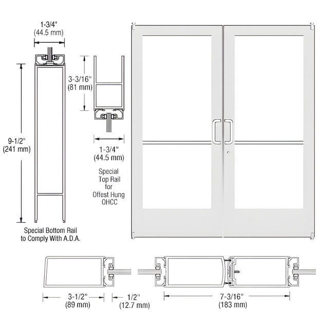 CRL-U.S. Aluminum White KYNAR® Paint Custom Pair Series 400 Medium Stile Offset Pivot Entrance Doors for Overhead Concealed Door Closers