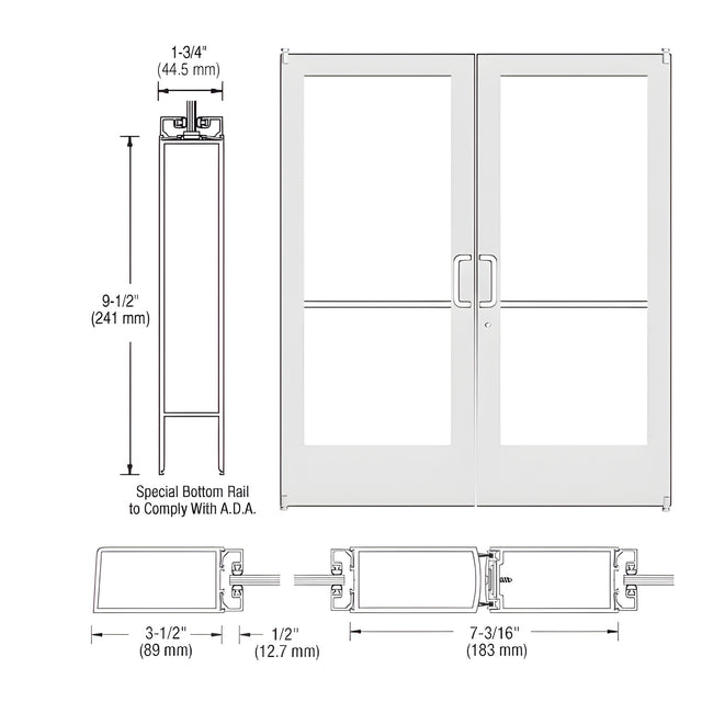 CRL-U.S. Aluminum White KYNAR® Paint Custom Pair Series 400 Medium Stile Offset Pivot Entrance Doors for Surface Mount Door Closers