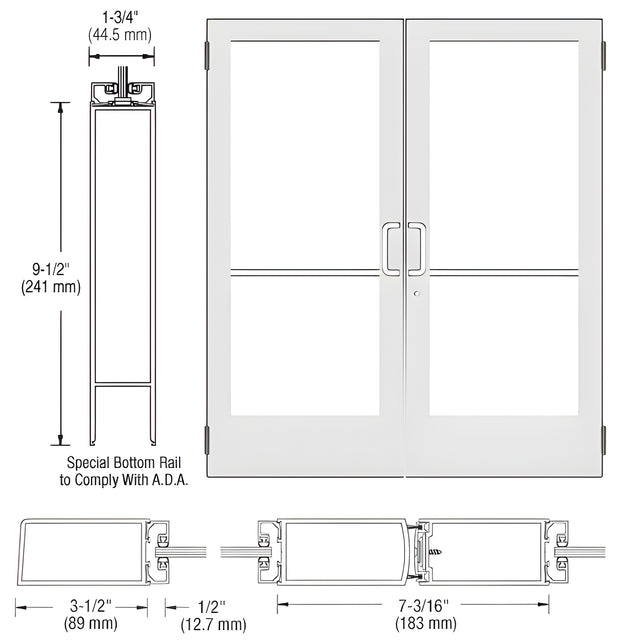 CRL-U.S. Aluminum White KYNAR® Paint Custom Pair Series 400 Medium Stile Butt Hinged Entrance Door for Surface Mount Door Closer