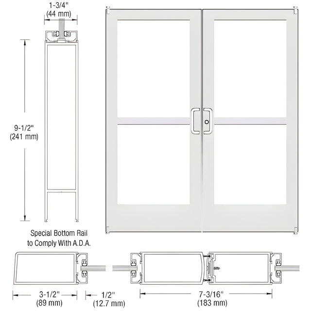 CRL-U.S. Aluminum White KYNAR® Paint Custom Pair Series 400 Medium Stile Offset Pivot Entrance Doors With Panics for Surface Mount Door Closers