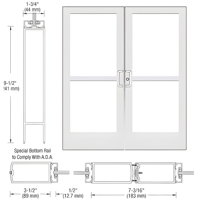 CRL-U.S. Aluminum White KYNAR® Paint Custom Pair Series 400 Medium Stile Center Pivot Entrance Doors With Panics for Overhead Concealed Door Closers