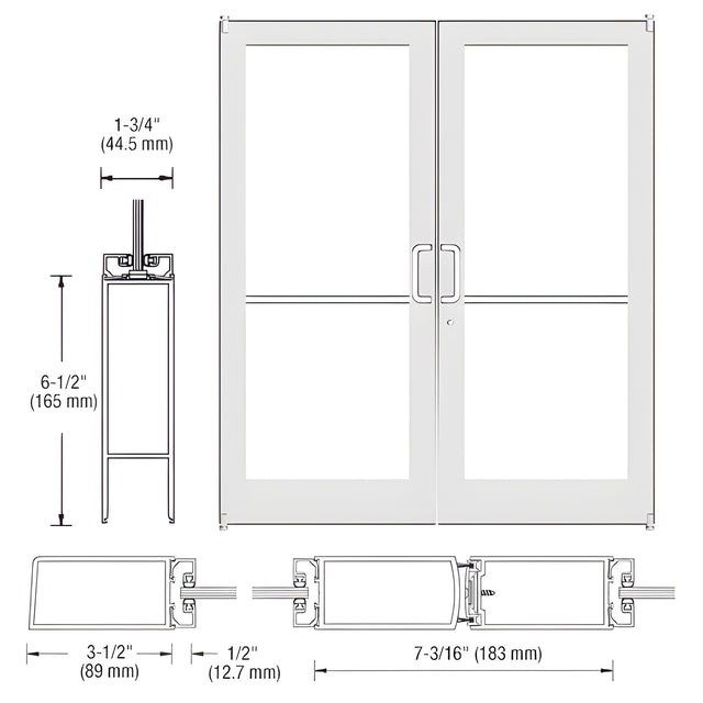 CRL-U.S. Aluminum White KYNAR® Paint Custom Pair Series 400 Medium Stile Offset Pivot Entrance Doors for Surface Mount Door Closers