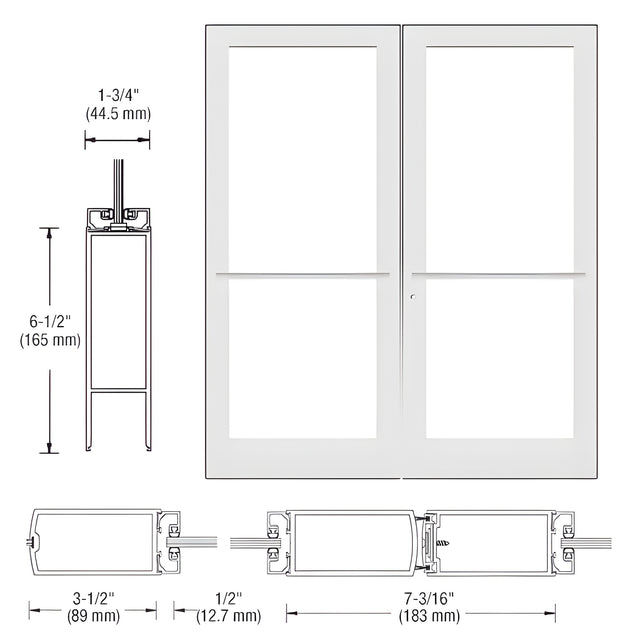 CRL-U.S. Aluminum White KYNAR® Paint Custom Pair Series 400 Medium Stile Center Pivot Entrance Doors for Overhead Concealed Door Closers