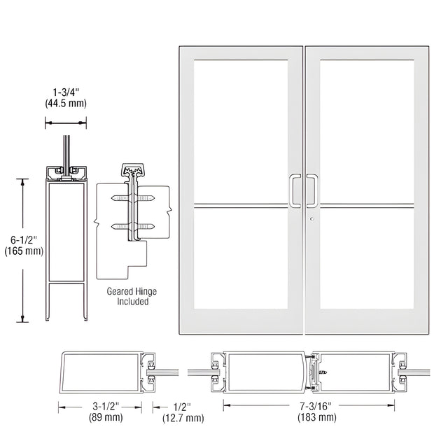 CRL-U.S. Aluminum White KYNAR® Paint Custom Pair Series 400 Medium Stile Geared Hinge Entrance Doors for Surface Mount Door Closers