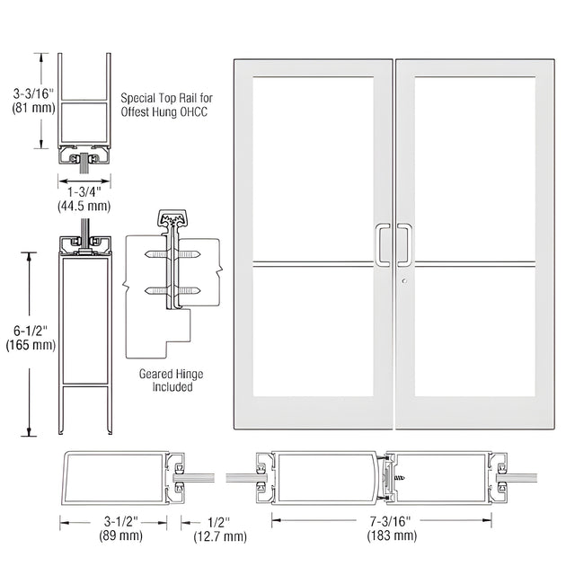 CRL-U.S. Aluminum White KYNAR® Paint Custom Pair Series 400 Medium Stile Geared Hinge Entrance Doors for Overhead Concealed Door Closers