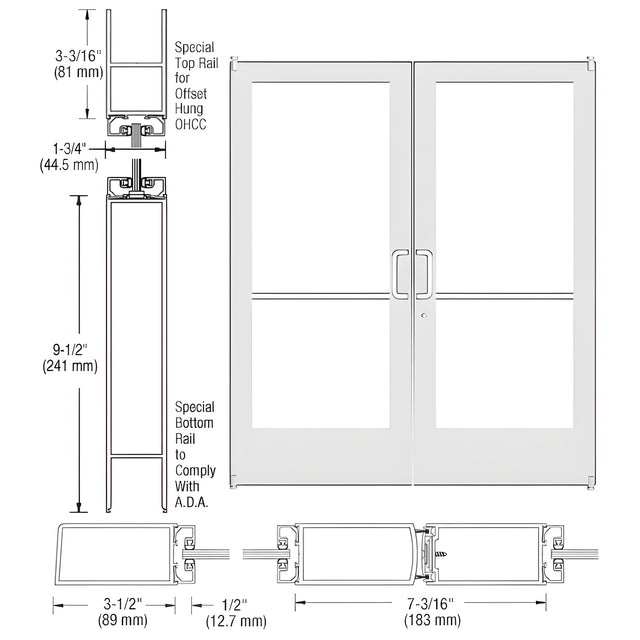 CRL-U.S. Aluminum White KYNAR® Paint Custom Pair Series 400 Medium Stile Offset Pivot Entrance Doors for Overhead Concealed Door Closers