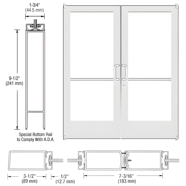 CRL-U.S. Aluminum White KYNAR® Paint Custom Pair Series 400 Medium Stile Offset Pivot Entrance Doors for Surface Mount Door Closer