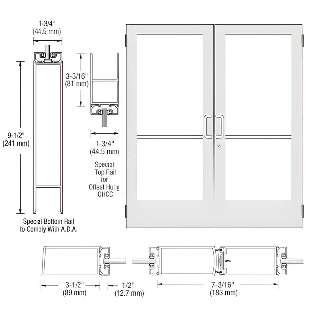 CRL-U.S. Aluminum White KYNAR® Paint Custom Pair Series 400 Medium Stile Butt Hinged Entrance Doors for Overhead Concealed Door Closers