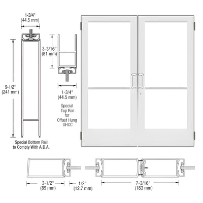 CRL-U.S. Aluminum White KYNAR® Paint Custom Pair Series 400 Medium Stile Butt Hinged Entrance Doors for Overhead Concealed Door Closers