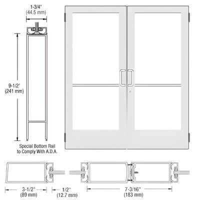 CRL-U.S. Aluminum White KYNAR® Paint Custom Pair Series 400 Medium Stile Butt Hinged Entrance Doors for Surface Mount Door Closers