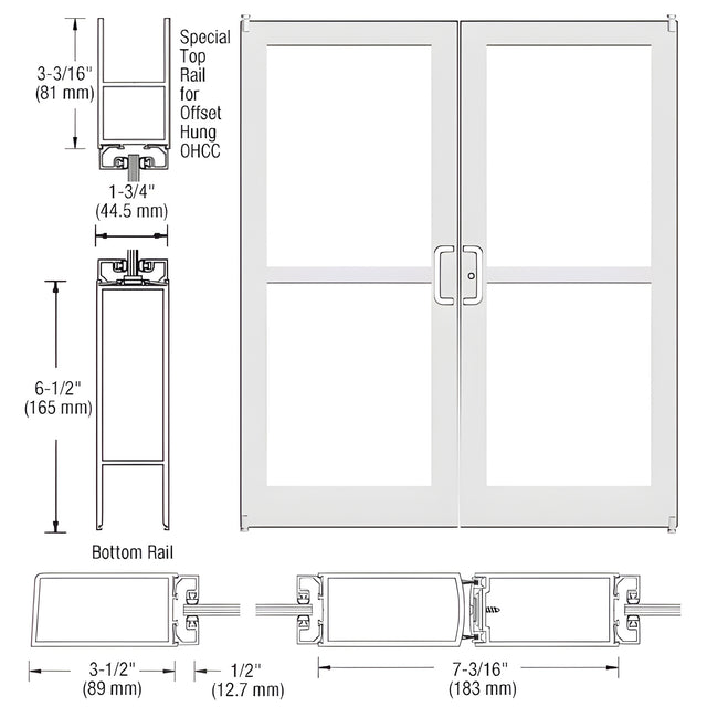 CRL-U.S. Aluminum White KYNAR® Paint Custom Pair Series 400 Medium Stile Offset Pivot Entrance Doors For Panics and Overhead Concealed Door Closers