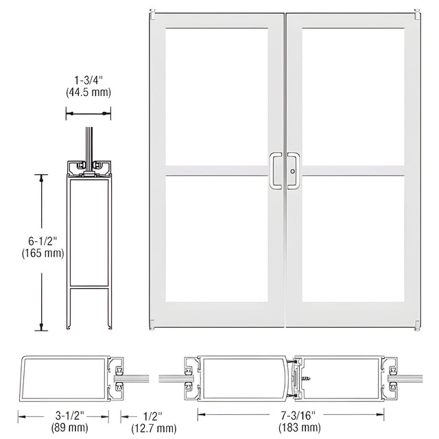 CRL-U.S. Aluminum White KYNAR® Paint Custom Pair Series 400 Medium Stile Offset Pivot Entrance Doors For Panics for Surface Mount Door Closers