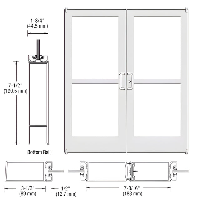 CRL-U.S. Aluminum White KYNAR® Paint Custom Pair Series 400 Medium Stile Offset Pivot Entrance Doors With Panics for Surface Mount Door Closers