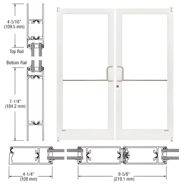 CRL-U.S. Aluminum White KYNAR® Paint Custom Pair Series 400T Thermal Medium Stile Offset Pivot Entrance Doors for Surface Mount Door Closers