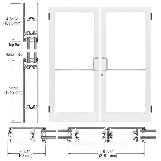 CRL-U.S. Aluminum White KYNAR® Paint Custom Pair Series 400T Thermal Medium Stile Butt Hinge Entrance Doors for Surface Mount Door Closers