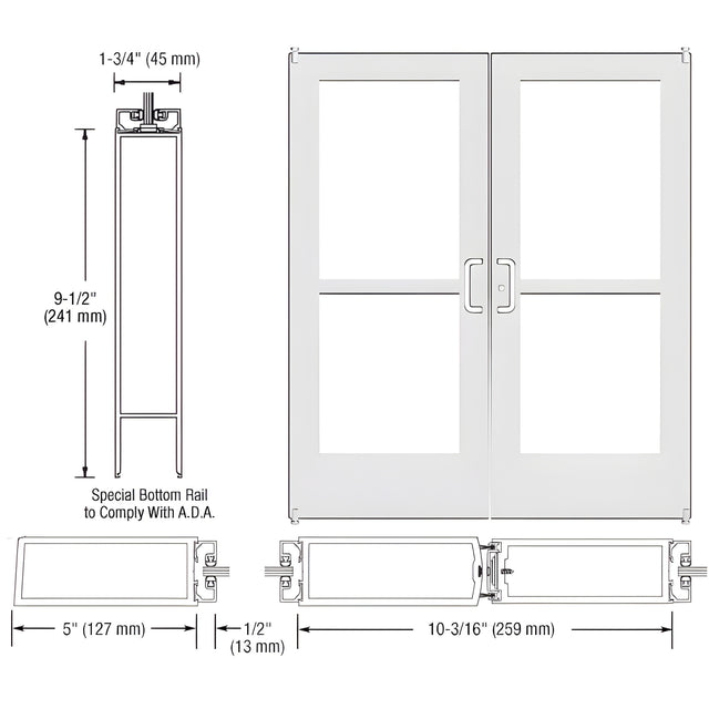 CRL-U.S. Aluminum White KYNAR® Paint Custom Pair Series 550 Wide Stile Offset Pivot Entrance Door With Panics for Surface Mount Door Closers