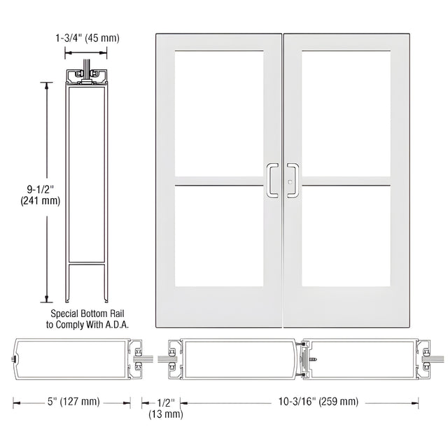 CRL-U.S. Aluminum White KYNAR® Paint Custom Pair Series 550 Wide Stile Center Pivot Entrance Doors With Panics for Overhead Concealed Door Closers