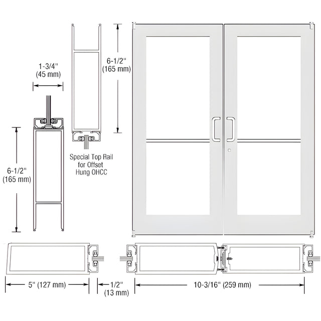 CRL-U.S. Aluminum White KYNAR® Paint Custom Pair Series 550 Wide Stile Offset Pivot Entrance Door for Overhead Concealed Door Closers