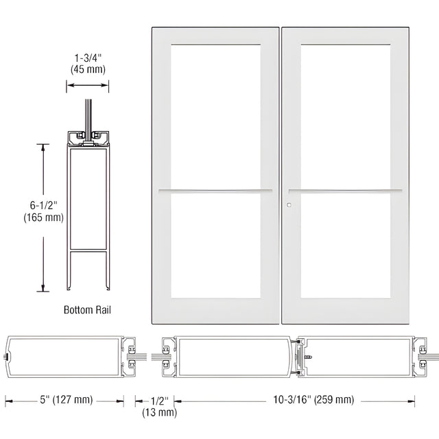 CRL-U.S. Aluminum White KYNAR® Paint Custom Pair Series 550 Wide Stile Center Pivot Entrance Door for Overhead Concealed Door Closers