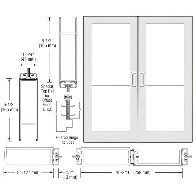CRL-U.S. Aluminum White KYNAR® Paint Custom Pair Series 550 Wide Stile Geared Hinge Entrance Doors for Overhead Concealed Door Closers