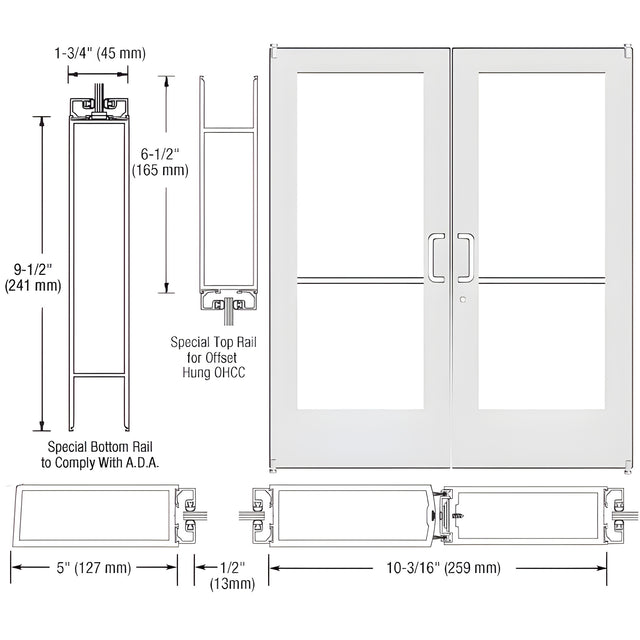 CRL-U.S. Aluminum White KYNAR® Paint Custom Pair Series 550 Wide Stile Offset Pivot Entrance Doors for Overhead Concealed Door Closers
