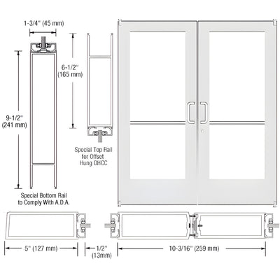 CRL-U.S. Aluminum White KYNAR® Paint Custom Pair Series 550 Wide Stile Offset Pivot Entrance Doors for Overhead Concealed Door Closers