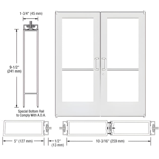 CRL-U.S. Aluminum White KYNAR® Paint Custom Pair Series 550 Wide Stile Offset Pivot Entrance Doors for Surface Mount Door Closers
