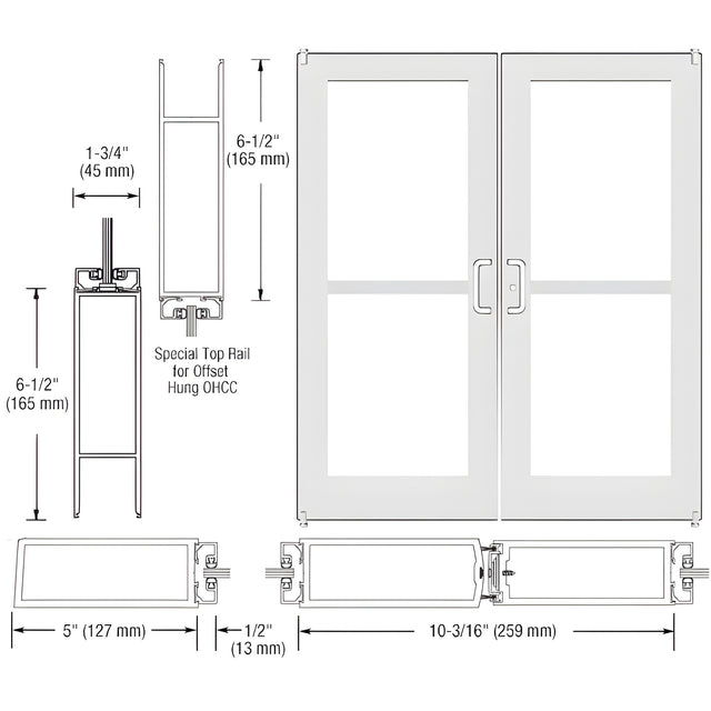 CRL-U.S. Aluminum White KYNAR® Paint Custom Pair Series 550 Wide Stile Offset Pivot Entrance Doors For Panics and Overhead Concealed Door Closers