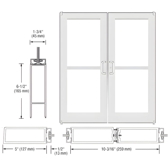 CRL-U.S. Aluminum White KYNAR® Paint Custom Pair Series 550 Wide Stile Offset Pivot Entrance Doors For Panics and Surface Mount Door Closers