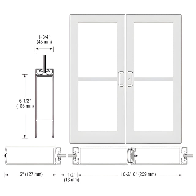 CRL-U.S. Aluminum White KYNAR® Paint Custom Pair Series 550 Wide Stile Center Pivot Entrance Doors With Panics for Overhead Concealed Door Closers