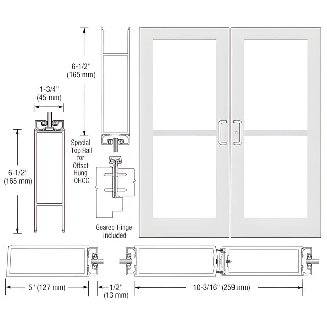 CRL-U.S. Aluminum White KYNAR® Paint Custom Pair Series 550 Wide Stile Geared Hinge Entrance Doors for Panics and Overhead Concealed Door Closers