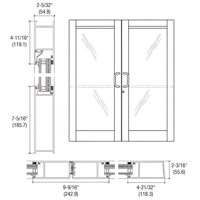 CRL-U.S. Aluminum White KYNAR® Paint Custom Pair Series 604 Blast Resistant Butt Hinge Entrance Doors with Panics for Surface Mount Door Closers