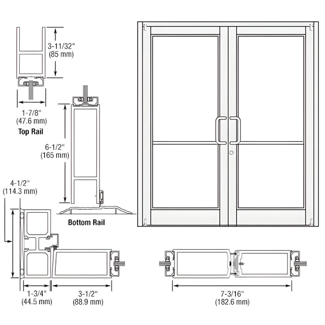 CRL-U.S. Aluminum White KYNAR® Paint Custom Pair Series 800 Durafront Medium Stile Offset Pivot Entrance Doors for Surface Mount Door Closers