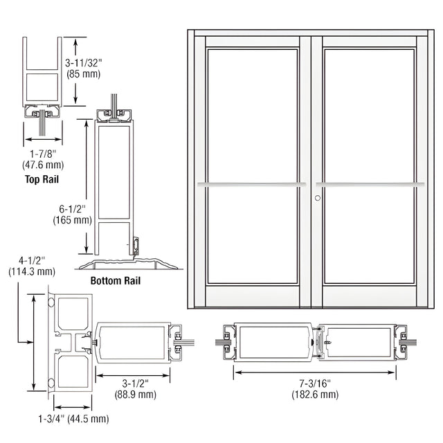 CRL-U.S. Aluminum White KYNAR® Paint Custom Pair Series 800 Durafront Medium Stile Center Pivot Entrance Doors for Overhead Concealed Door Closers