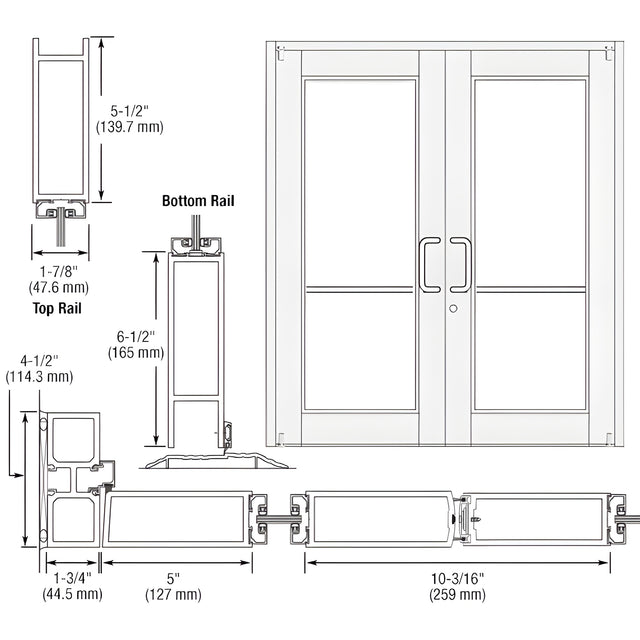 CRL-U.S. Aluminum White KYNAR® Paint Custom Pair Series 850 Durafront Wide Stile Offset Pivot Entrance Doors for Surface Mount Door Closers