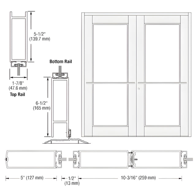 CRL-U.S. Aluminum White KYNAR® Paint Custom Pair Series 850 Durafront Wide Stile Center Pivot Entrance Doors for Overhead Concealed Door Closers