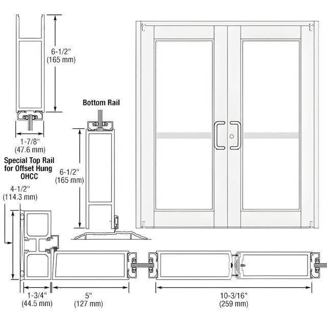CRL-U.S. Aluminum White KYNAR® Paint Custom Pair Series 850 Durafront Wide Stile Offset Pivot Entrance Doors With Panics for Overhead Concealed Door Closers