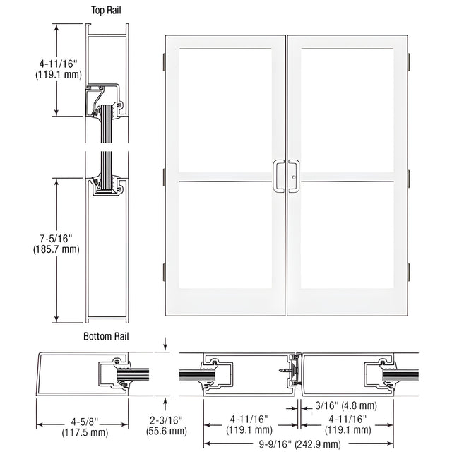 CRL-U.S. Aluminum White KYNAR® Paint Custom Pair StormFront™ Series IG500 StormFront™ Butt Hinged Entrance Doors for Panics and Surface Mount Door Closers