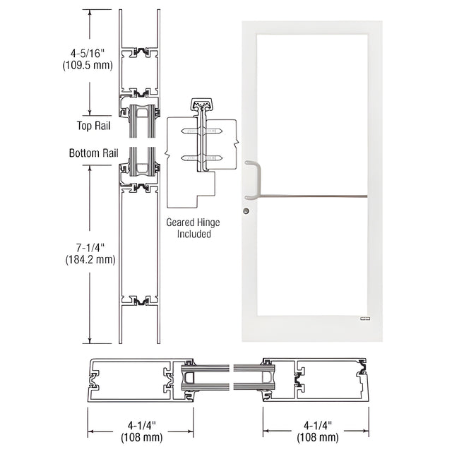 CRL-U.S. Aluminum White KYNAR® Paint Custom Single 36" x 84" Series 400T Medium Stile Gear Hinge Entrance Door