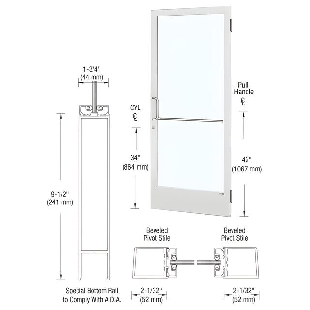 CRL-U.S. Aluminum White KYNAR® Paint Custom Single 36" x 84" Series 250 Narrow Stile Butt Hinge Entrance Door