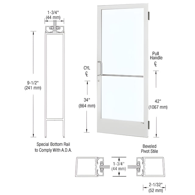 CRL-U.S. Aluminum White KYNAR® Paint Custom Single 36" x 84" Series 250 Narrow Stile Butt Hinge Entrance Door
