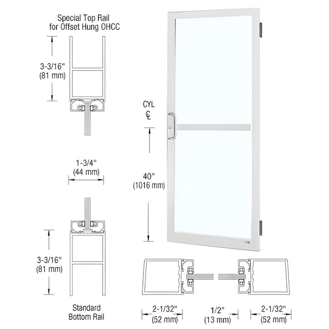 CRL-U.S. Aluminum White KYNAR® Paint Custom Single 36" x 84" Series 250 Narrow Stile Butt Hinge Entrance Door For Panic and OHCC